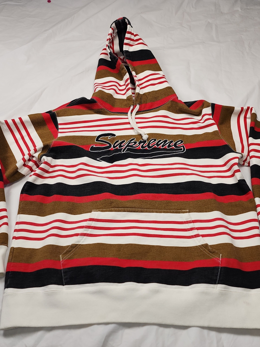 Supreme Striped Hoodie Sweatshirt - Red, Black, Brown, White Size Large